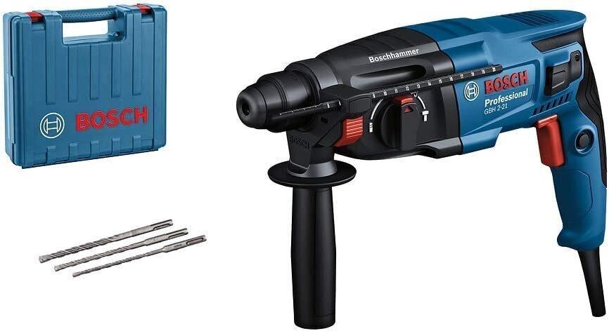 Bosch Professional Bohrhammer GBH 2-21 (ar SDS Plus, ieskaitot 3x Drill Bit SDS Plus, (6/8/10 mm), papildu rokasgrāmata, mašīnas audums, dziļuma pietura, rokdarba korpusā) cena un informācija | Perforatori | 220.lv