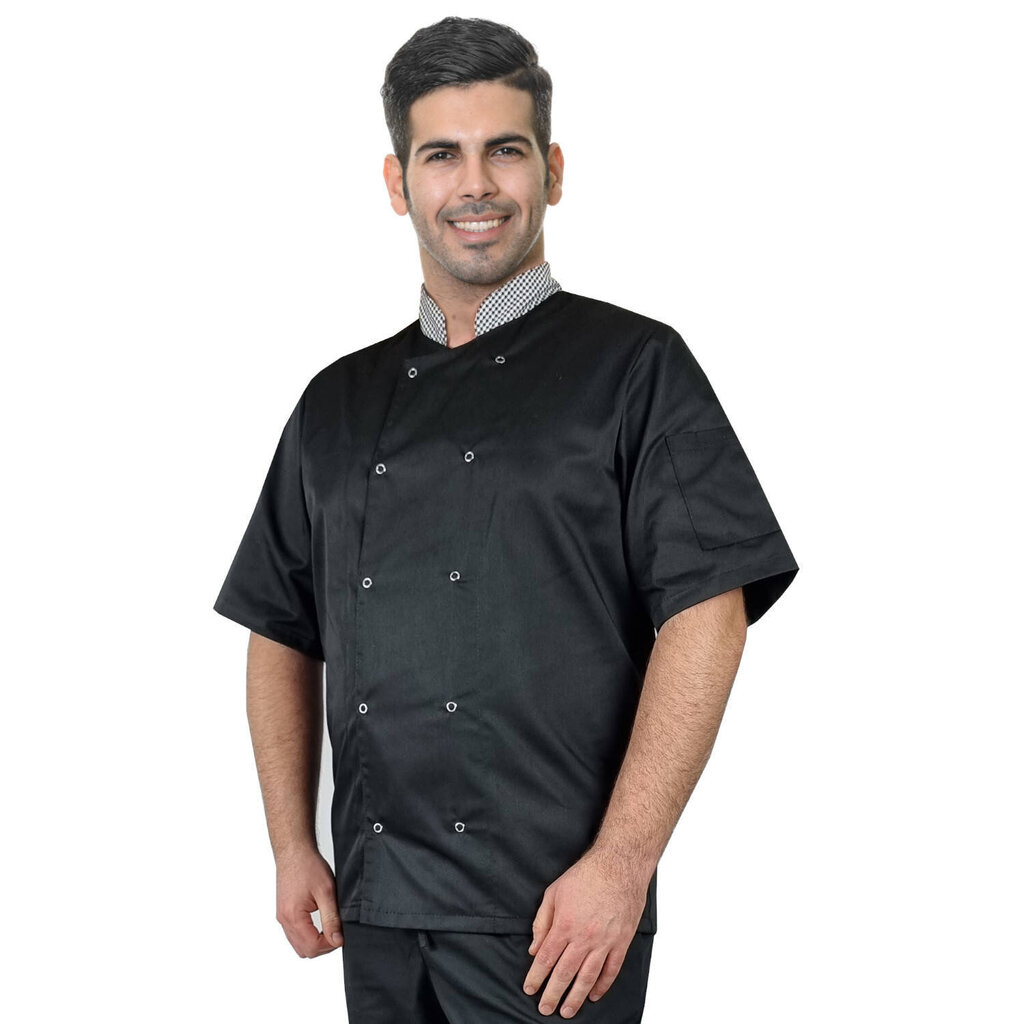 Melna pavāra blūze ar peplītu, īsām piedurknēm un spiedpogām 6426-8 цена и информация | Darba apģērbi | 220.lv