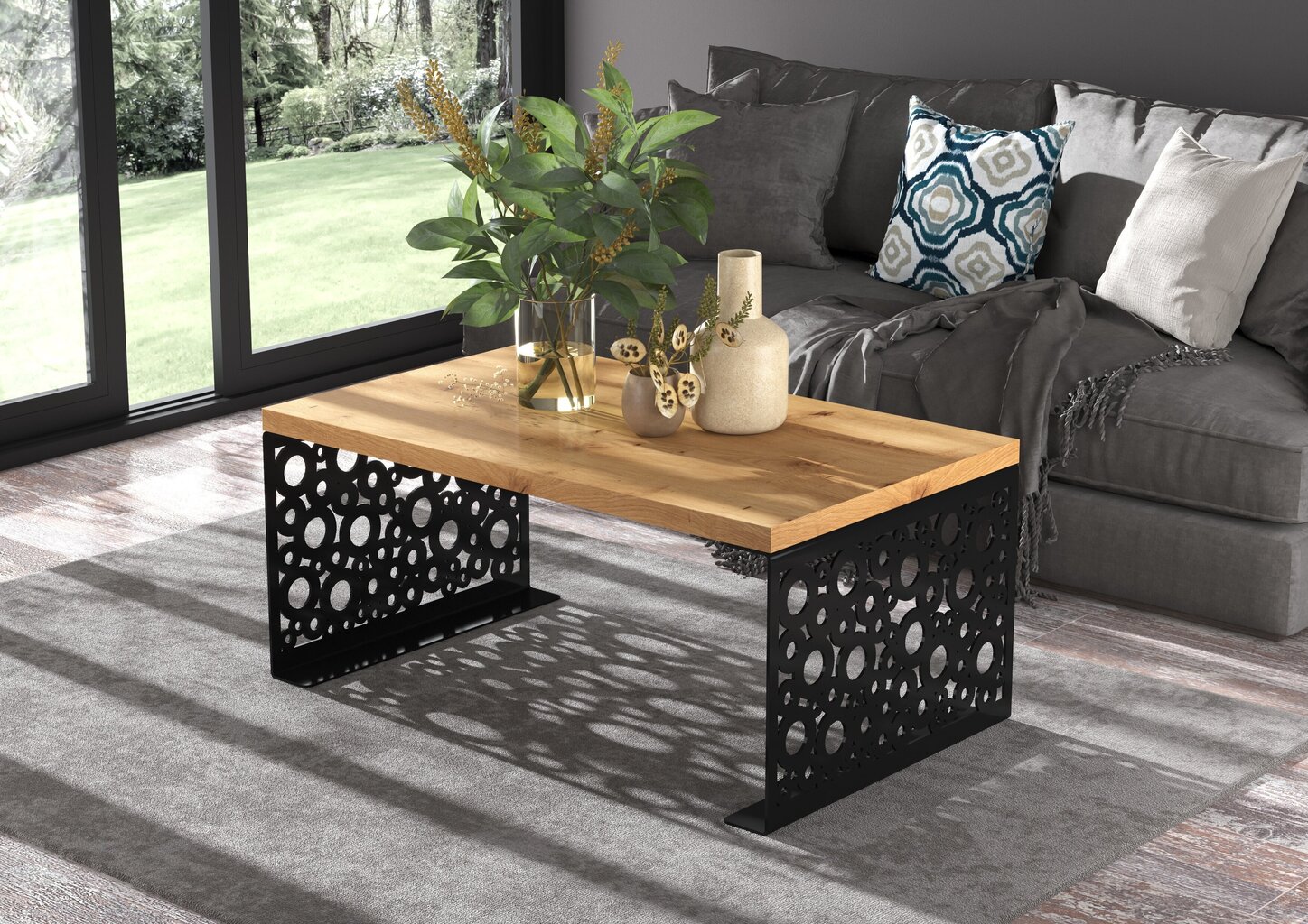 Kafijas galdiņš ADRK Furniture Rina, 100x60cm, brūns/melns cena un informācija | Žurnālgaldiņi | 220.lv