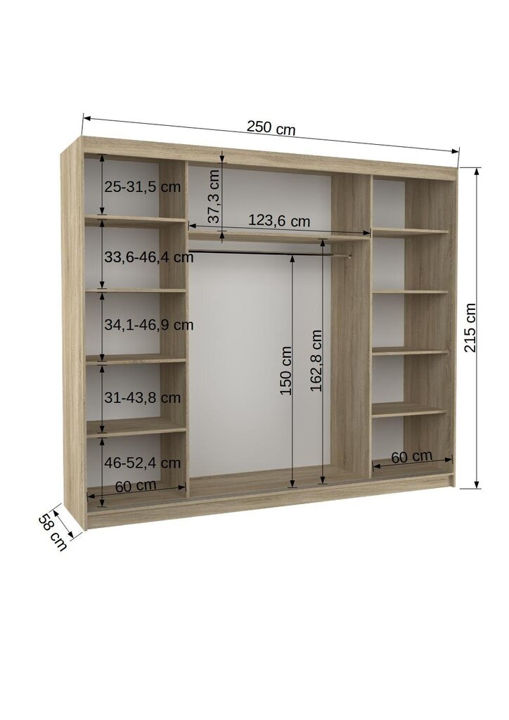 Skapis ADRK Furniture ar LED apgaismojumu Antos 250, balts/smilšu cena un informācija | Skapji | 220.lv