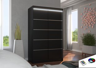 Skapis ADRK Furniture ar LED apgaismojumu Benisso 120, melns cena un informācija | Skapji | 220.lv