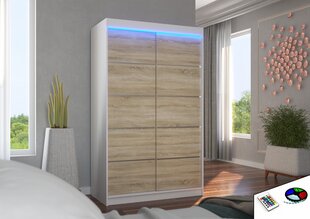 Skapis ADRK Furniture ar LED apgaismojumu Benisso 120, smilšu/balts cena un informācija | Skapji | 220.lv