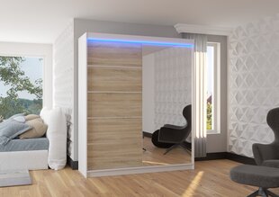 Skapis ADRK Furniture ar LED apgaismojumu Caro 180, smilšu/balts cena un informācija | Skapji | 220.lv