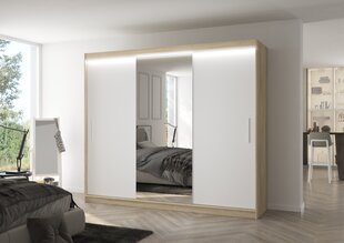 Skapis ADRK Furniture ar LED apgaismojumu Denis 250, balts/smilšu cena un informācija | Skapji | 220.lv