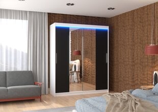 Skapis ADRK Furniture ar LED apgaismojumu Dallas 180, melns/balts cena un informācija | Skapji | 220.lv