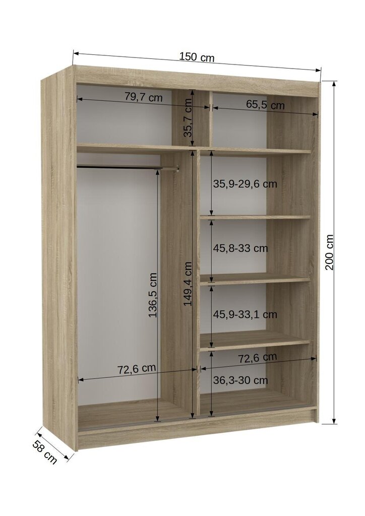 Skapis ADRK Furniture ar LED apgaismojumu Dorrigo 150, melns cena un informācija | Skapji | 220.lv