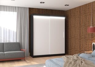 Skapis ADRK Furniture ar LED apgaismojumu Lincoln 180, balts/melns cena un informācija | Skapji | 220.lv