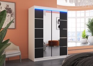 Skapis ADRK Furniture ar LED apgaismojumu Nordic 150, melns/balts cena un informācija | Skapji | 220.lv