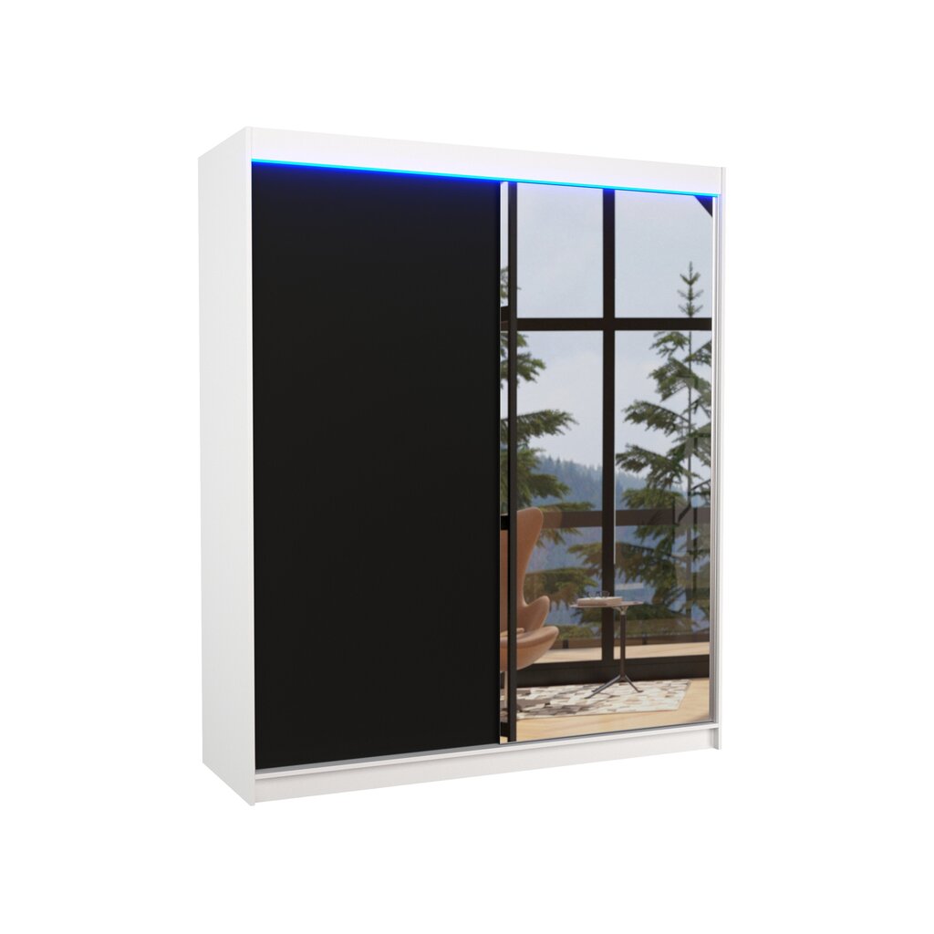 Skapis ADRK Furniture ar LED apgaismojumu Viki 180, melns/balts cena un informācija | Skapji | 220.lv