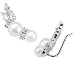 JwL Luxury Pearls Продольные серебряные серьги с настоящим жемчугом и кристаллами JL0300 sJL0300 цена и информация | Серьги | 220.lv