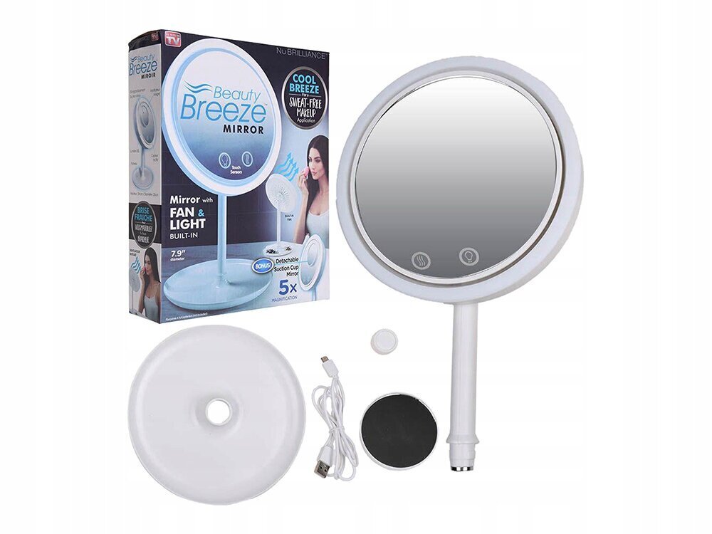 Led Kosmētikas spogulis ar ventilatoru MirrorBreeze Pro, 20 cm cena un informācija | Kosmētikas somas, spoguļi | 220.lv