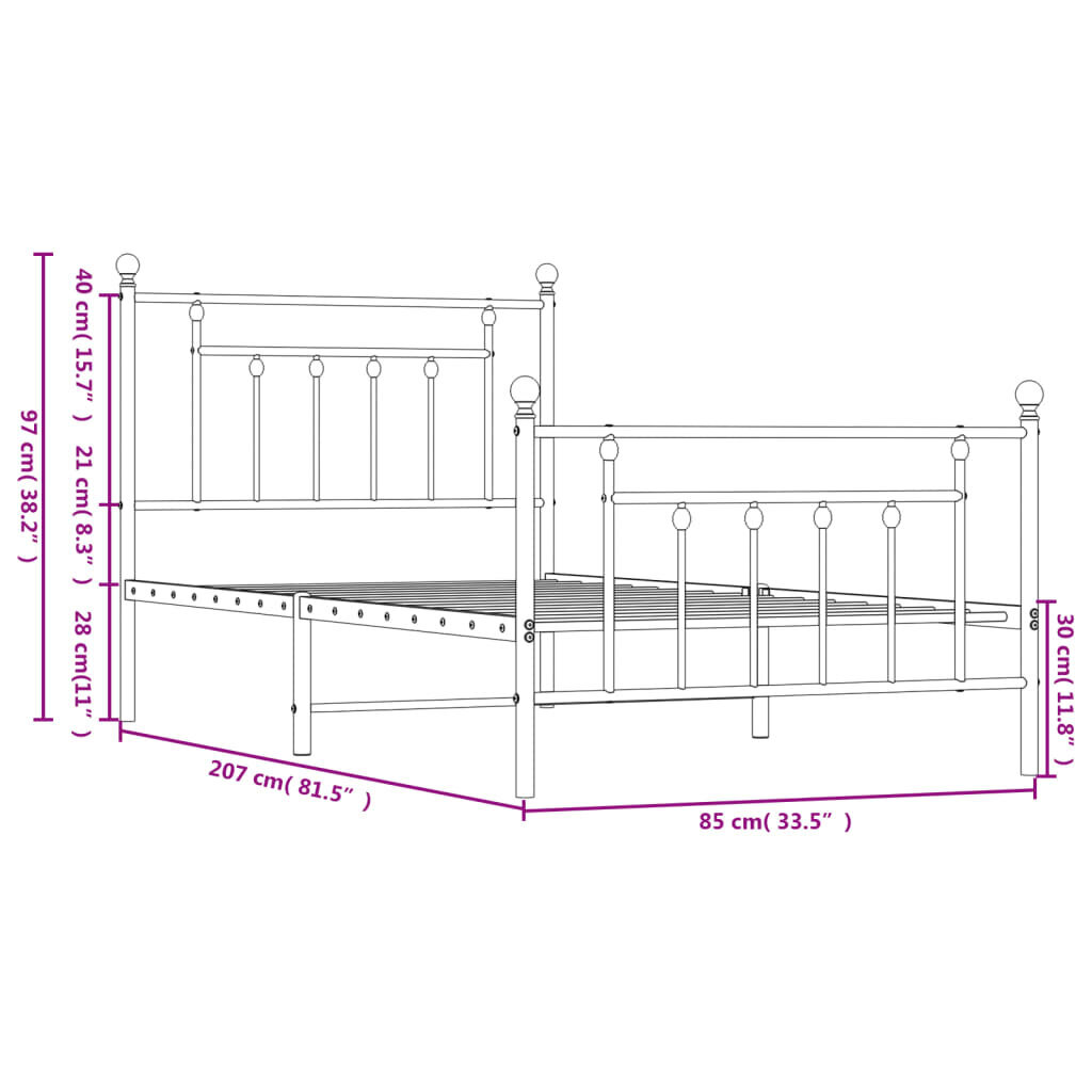 Gultas rāmis vidaXL, 80x200 cm, melns cena un informācija | Gultas | 220.lv