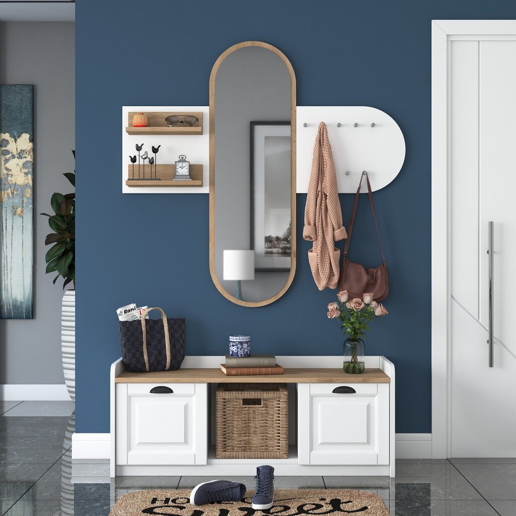 Priekšnama mēbeļu komplekts ar spoguli Asir, 120x45x40 cm, balts cena un informācija | Priekšnama iekārtas | 220.lv