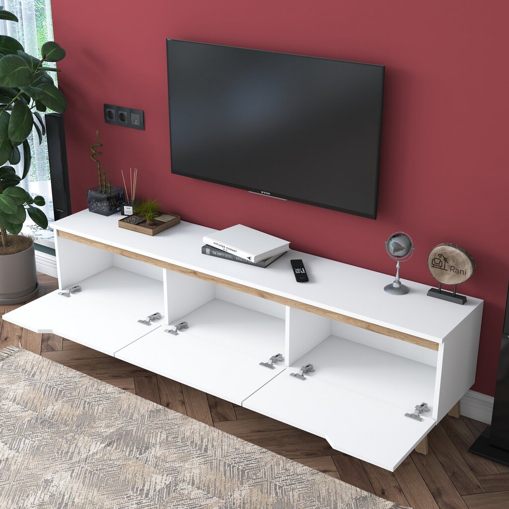 TV statīvs Asir, 180x49x35 cm, balts/bēšs cena un informācija | TV galdiņi | 220.lv