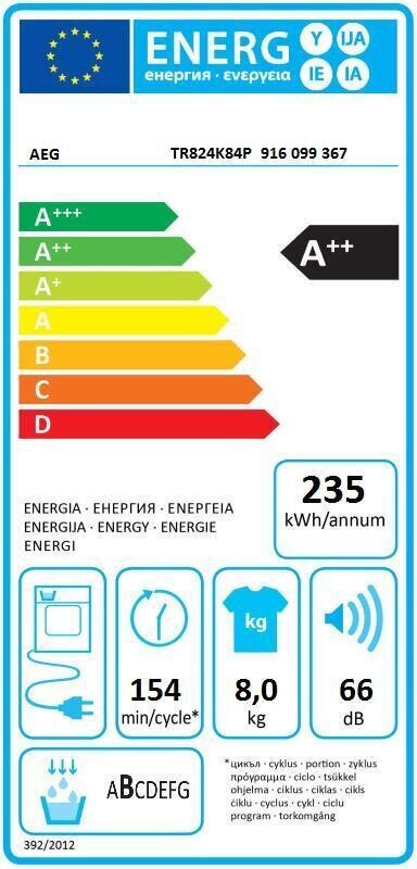 AEG TR824K84P 8000 цена и информация | Veļas žāvētāji | 220.lv