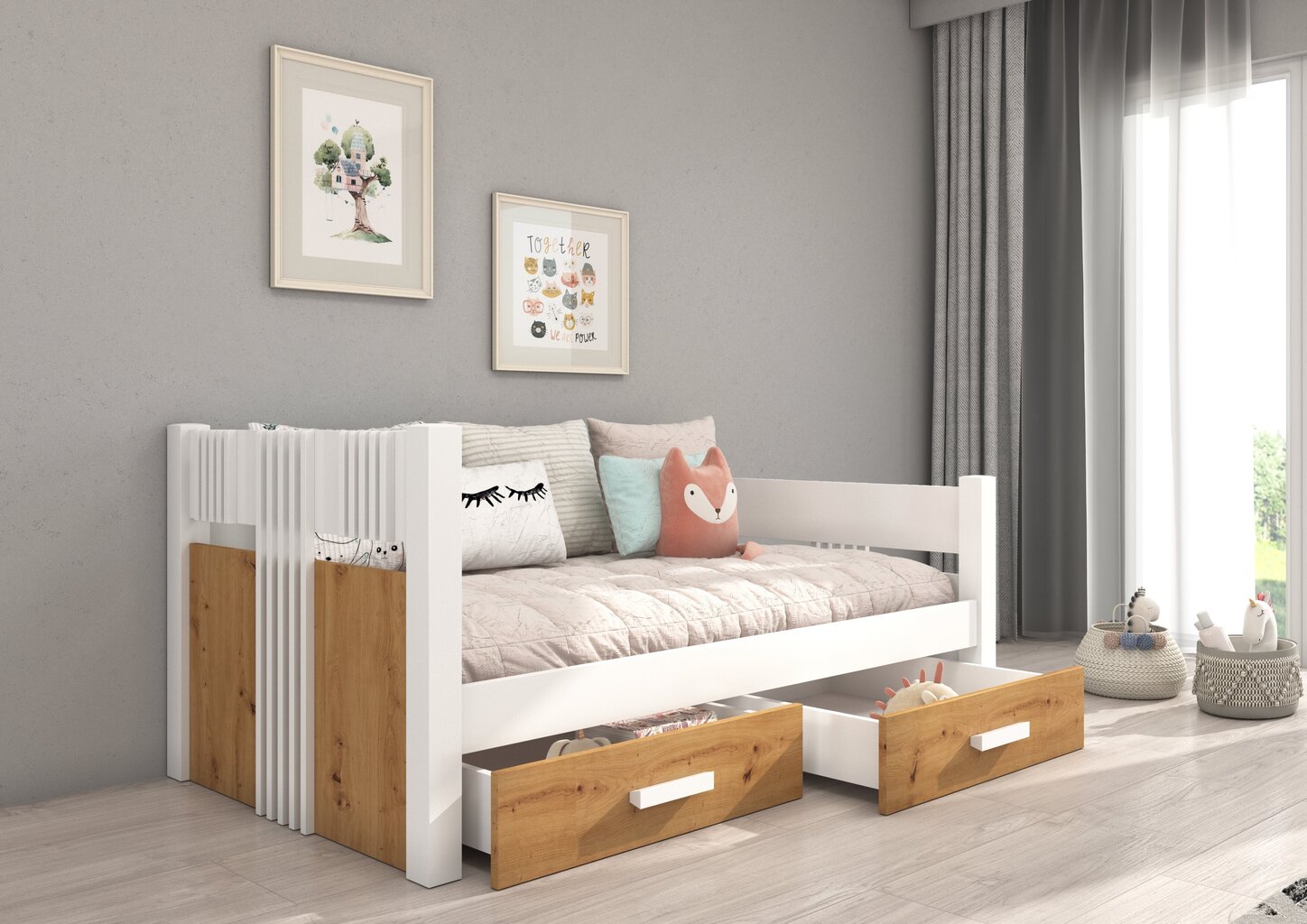 Bērnu gulta ADRK Furniture Bibi, balta/brūna cena un informācija | Bērnu gultas | 220.lv