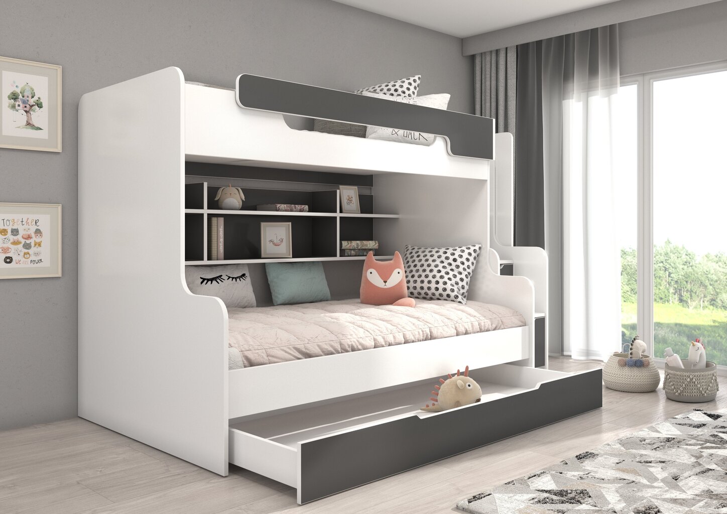 Bērnu gulta ADRK Furniture Harell, balta/pelēka цена и информация | Bērnu gultas | 220.lv