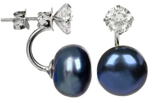 Sudraba auskari ar īstu zilu pērli un kristālu JwL Luxury Pearls 2in1 JL0225 sJL0225 cena un informācija | Auskari | 220.lv