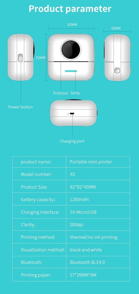 Mini Printer X5 цена и информация | Printeri un daudzfunkcionālās ierīces | 220.lv