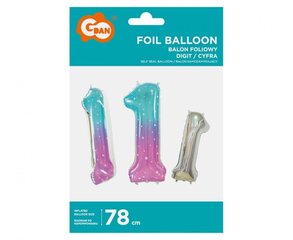 Folija balons cipars 1, 78 cm cena un informācija | Baloni | 220.lv