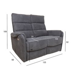 Krēsls BOWERS 2-vietīgs elektriskais recliner, pelēks cena un informācija | Dīvāni | 220.lv