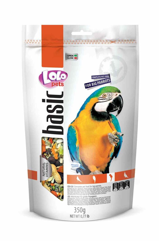 Barība lielajiem papagaiļiem LoLo Pets, 350 g cena un informācija | Putnu barība | 220.lv