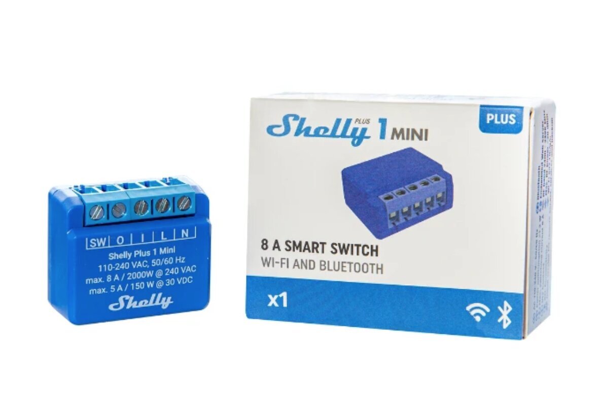 Viedais Wi-Fi Bluetooth relejs Shelly PLUS 1 Mini cena un informācija | Drošības sistēmas, kontrolieri | 220.lv