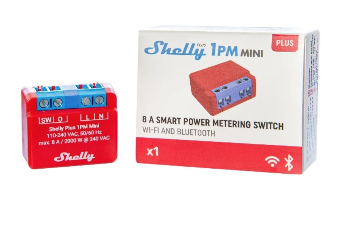 Viedā Wi-Fi Bluetooth relejs Shelly PLUS 1PM Mini цена и информация | Drošības sistēmas, kontrolieri | 220.lv