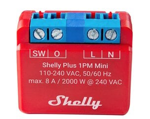Viedā Wi-Fi Bluetooth relejs Shelly PLUS 1PM Mini cena un informācija | Drošības sistēmas, kontrolieri | 220.lv