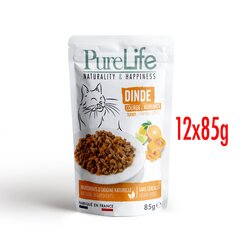 PureLife Tītars, ķirbis un citrusaugļi mercē, bez graudiem 12x85g cena un informācija | Konservi kaķiem | 220.lv