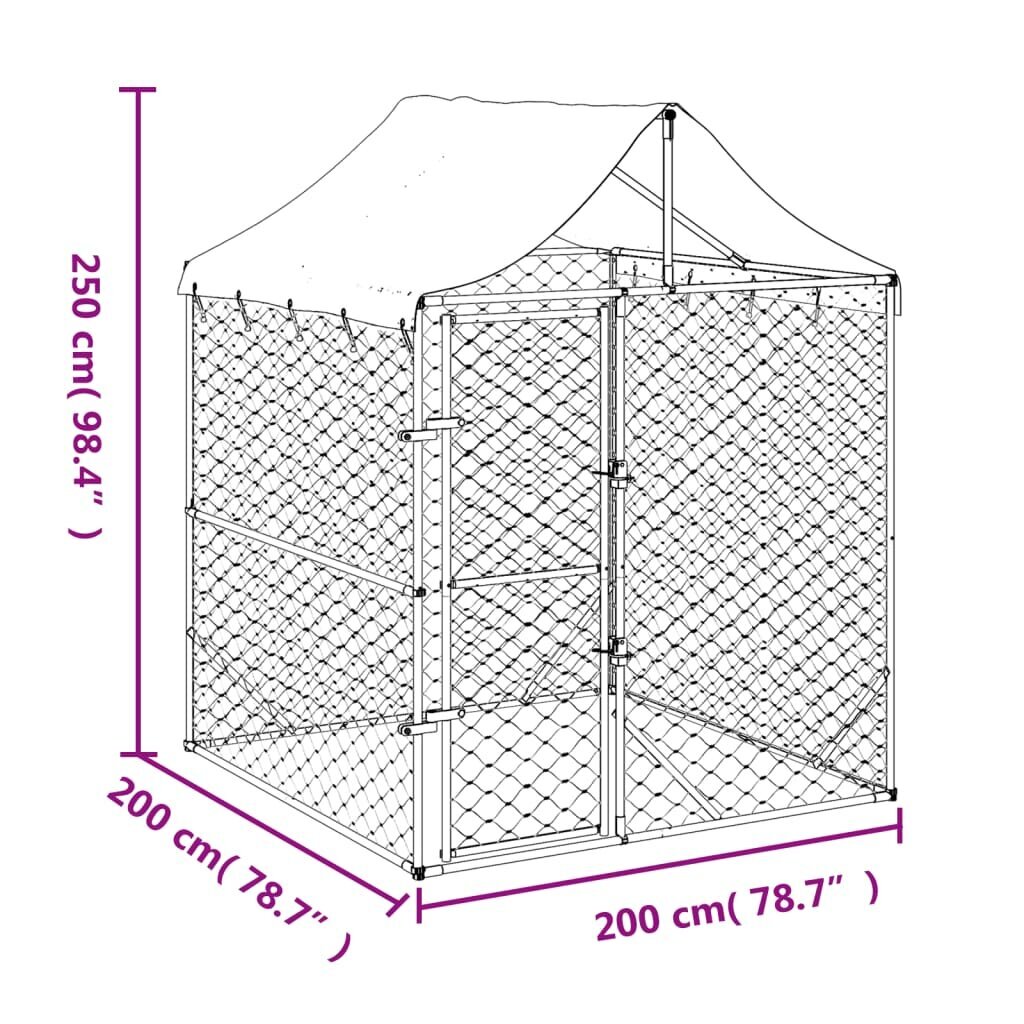 Suņu voljērs ar jumtu vidaXL, sudraba krāsā, 2x2x2,5m цена и информация | Transportēšanas būri, somas | 220.lv