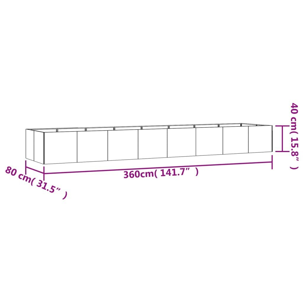 Augstā dārza puķu kaste vidaXL, 360x80x40 cm cena un informācija | Balkona kastes | 220.lv