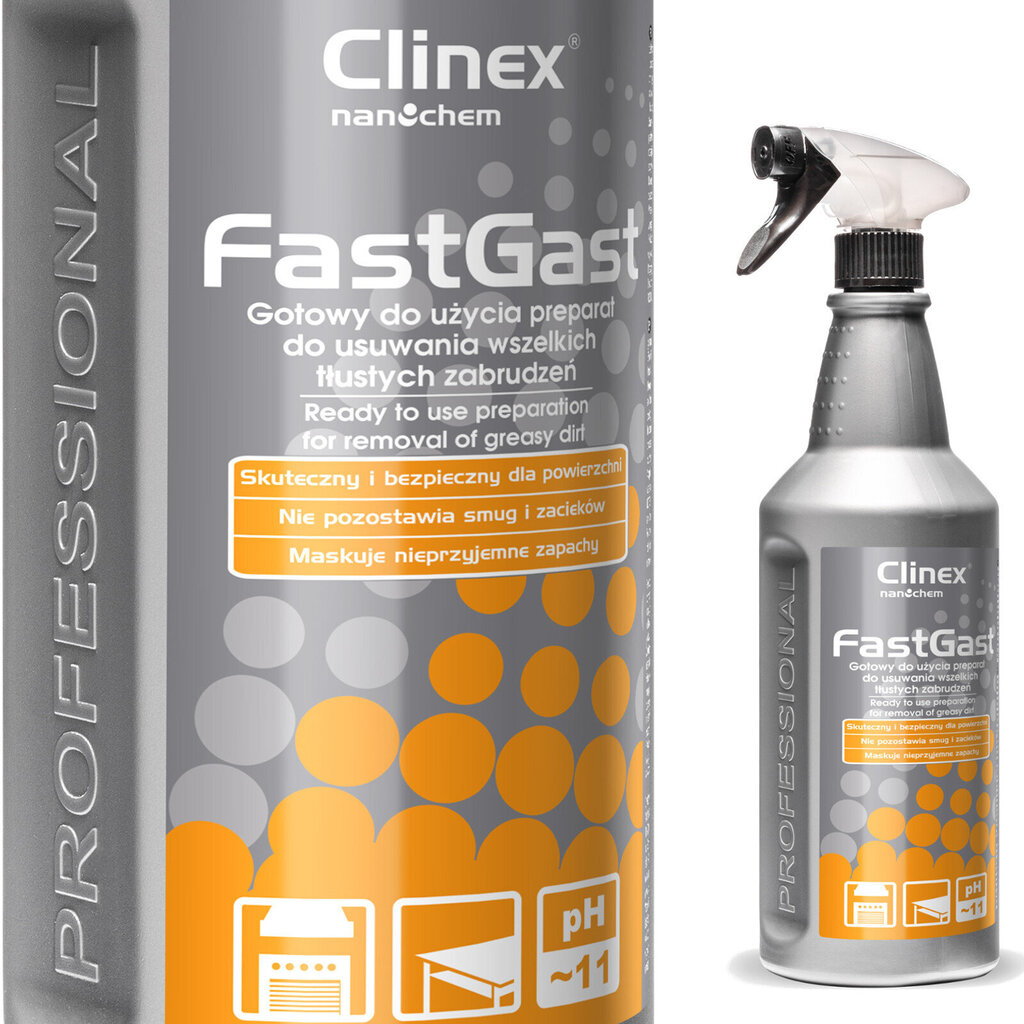 CLINEX FastGast 1L līdzeklis taukainu netīrumu tīrīšanai virtuvē no karnīzes, darba virsmām un sienām цена и информация | Tīrīšanas līdzekļi | 220.lv