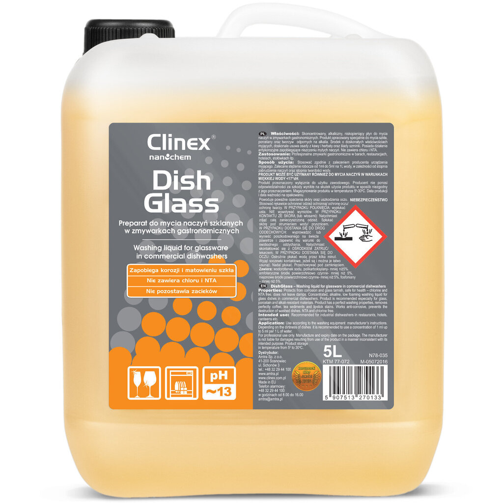 CLINEX DishGlass 5L kafijas un tējas šķidrums stikla mazgāšanai noņem nogulsnes no kafijas un tējas cena un informācija | Tīrīšanas līdzekļi | 220.lv