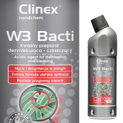 Baktericīds šķidrums vannas istabu un sanitāro ierīču dezinfekcijai un fumigācijai CLINEX W3 Bacti 1L cena un informācija | Tīrīšanas līdzekļi | 220.lv