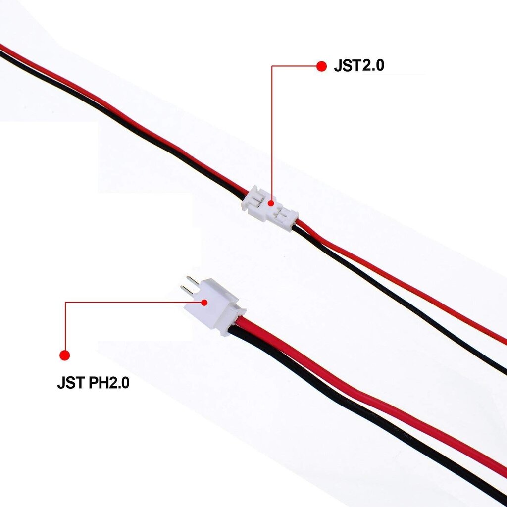 Vadi ar JST Micro 2 sprādziena 2.0 mm savienotājiem, 20 gabali cena un informācija | Akumulatoru lādētāji | 220.lv
