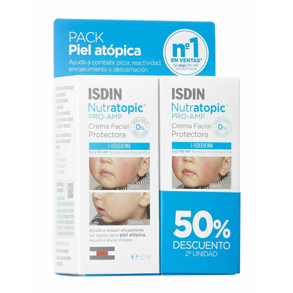 Isdin Nutratopic Pro-AMP Atopiskās ādas sejas krēms 2x50ml cena un informācija | Bērnu kosmētika, līdzekļi jaunajām māmiņām | 220.lv