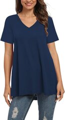 Женская повседневная футболка AUSELILY, короткие рукава, V-образный вырез, синяя цена и информация | Женские футболки | 220.lv