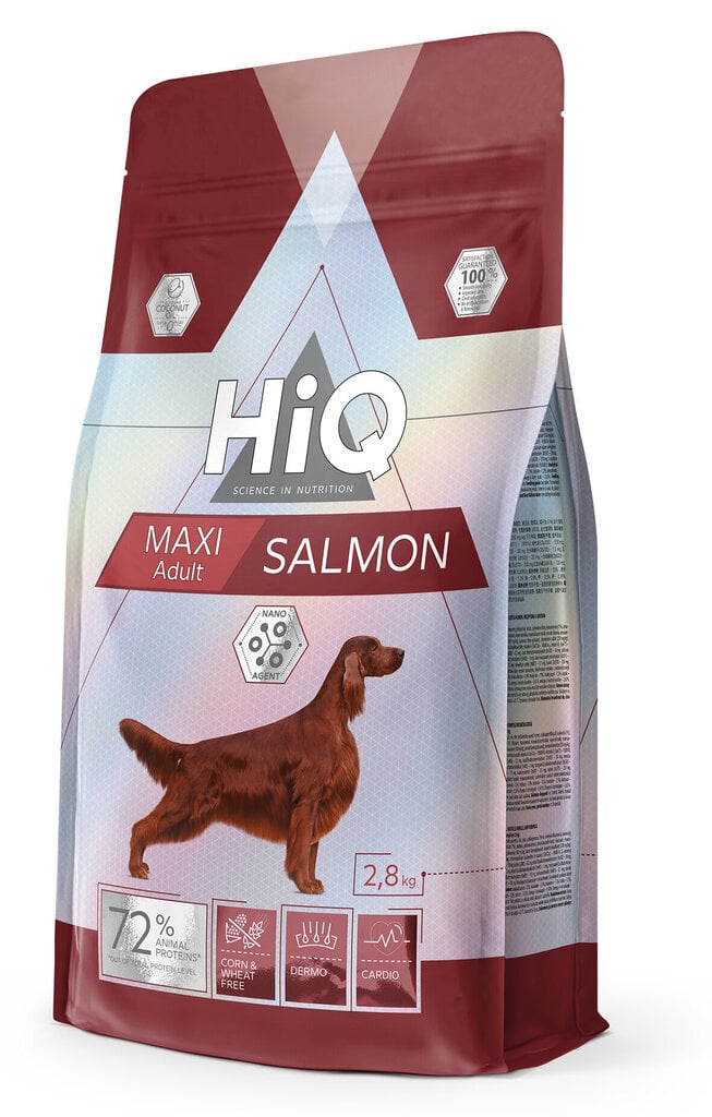 HiQ Maxi Adult Salmon lielu šķirņu pieaugušiem suņiem, ar lasi, 2,8 kg cena un informācija | Sausā barība suņiem | 220.lv