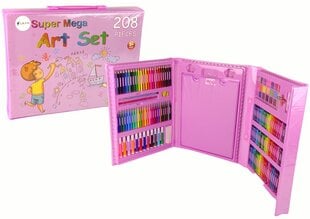 Māksliniecisks zīmēšanas komplekts rozā čemodānā, 208 gab. cena un informācija | Modelēšanas un zīmēšanas piederumi | 220.lv