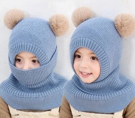 Bērnu adīta ziemas cepure ar vilnas oderējumu, gaiši zila cena un informācija | Cepures, cimdi, šalles zēniem | 220.lv