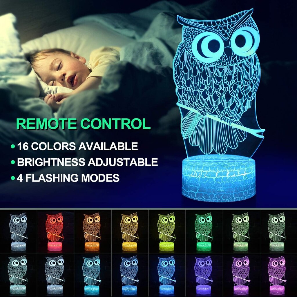 3D LED nakts gaisma Pūce cena un informācija | Lampas bērnu istabai | 220.lv
