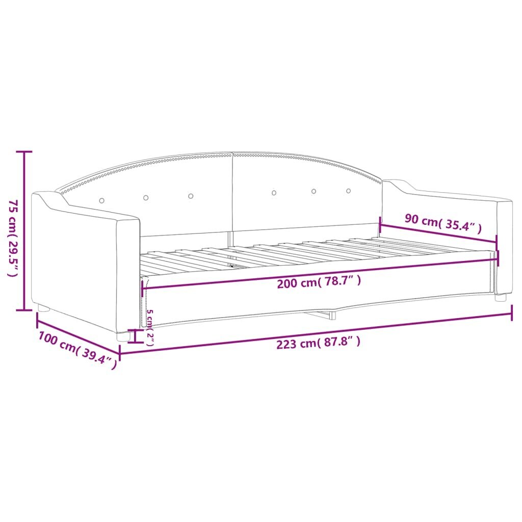 Dienas gulta vidaXL, 90x200 cm, melna цена и информация | Gultas | 220.lv