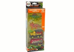 Kravas automašīnas un dinozauru figūriņu komplekts ar piekabi, dzeltens cena un informācija | Rotaļlietas zēniem | 220.lv