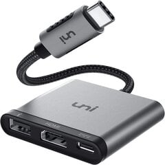 USB C HDMI Адаптер 3 в 1, Multiort Adapter UNI USB-C, поддерживает зарядку 100W, 4K HDMI и USB 3.0, совместимый с iPad Pro 2020/2018, MacBook, Samung S20, Huawei, Surface и Mehr-Space Grau цена и информация | Адаптеры и USB разветвители | 220.lv