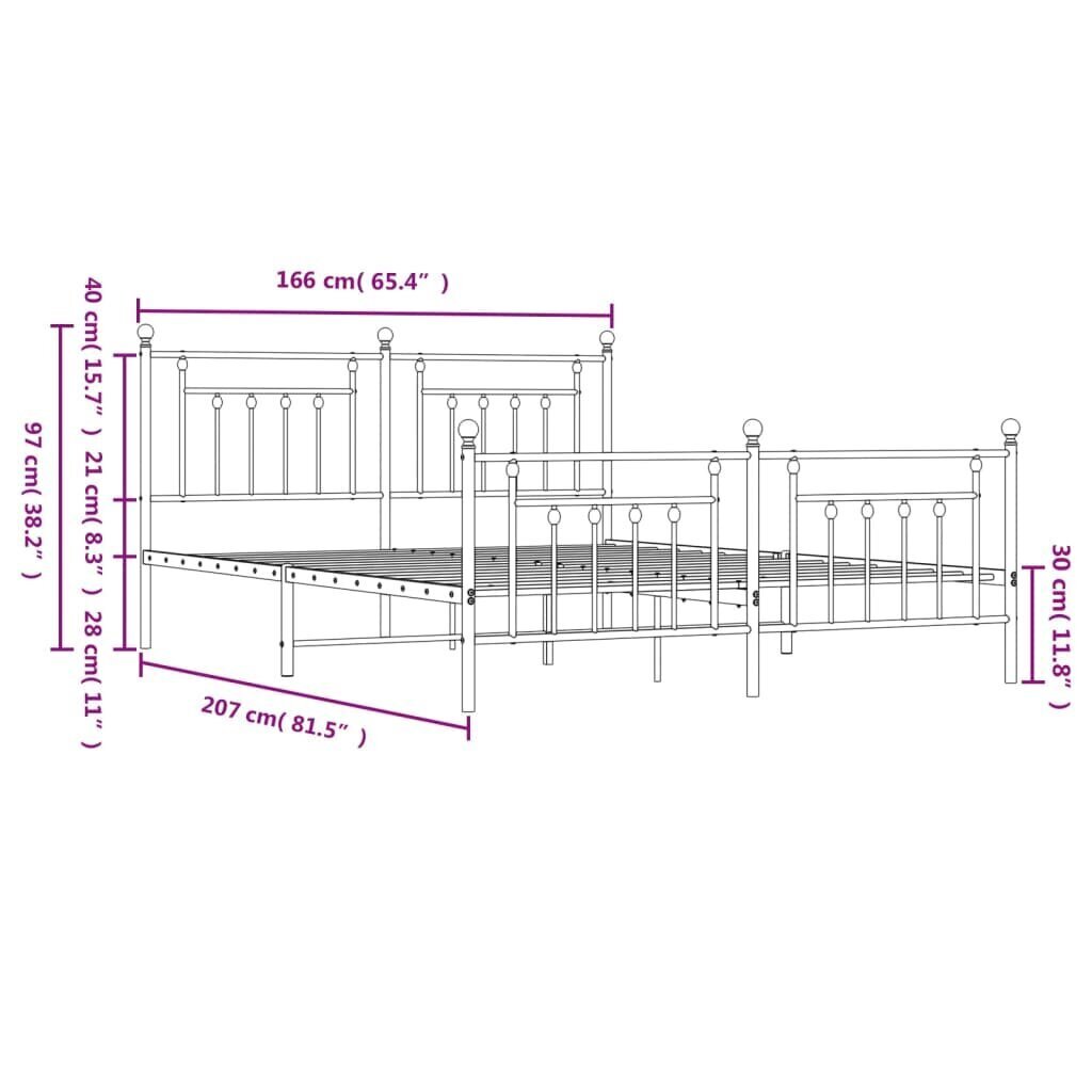 vidaXL gultas rāmis ar galvgali un kājgali, melns metāls, 160x200 cm cena un informācija | Gultas | 220.lv