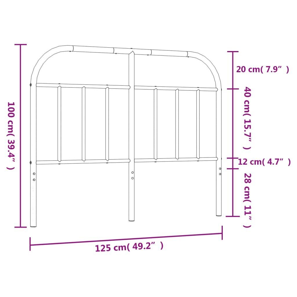 Gultas galvgalis vidaXL, metāls, melns, 120 cm cena un informācija | Gultas | 220.lv