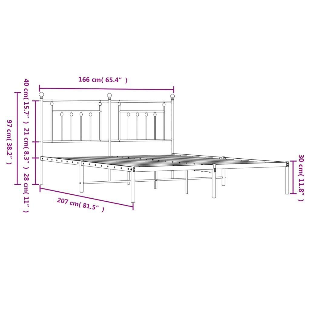 Gultas rāmis ar galvgali vidaXL, melns metāls, 160x200 cm cena un informācija | Gultas | 220.lv