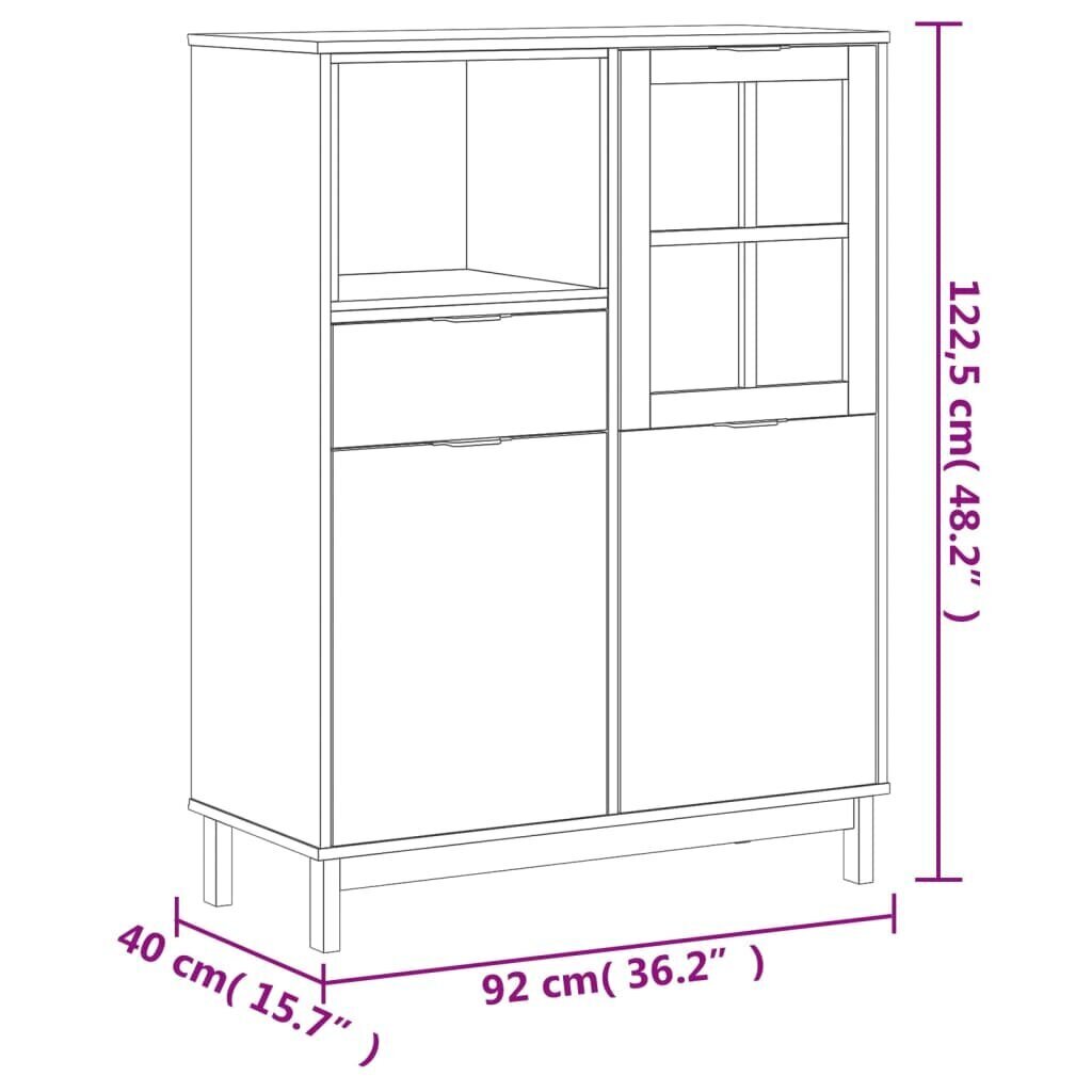 Kumode ar stikla durvīm vidaXL Flam, 92x40x122,5 cm, priede cena un informācija | Kumodes | 220.lv