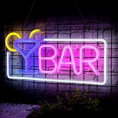 LED neona uzraksts "BAR", bārs, daudzkrāsains uzraksts, 42cmx25cm cena un informācija | Interjera priekšmeti | 220.lv